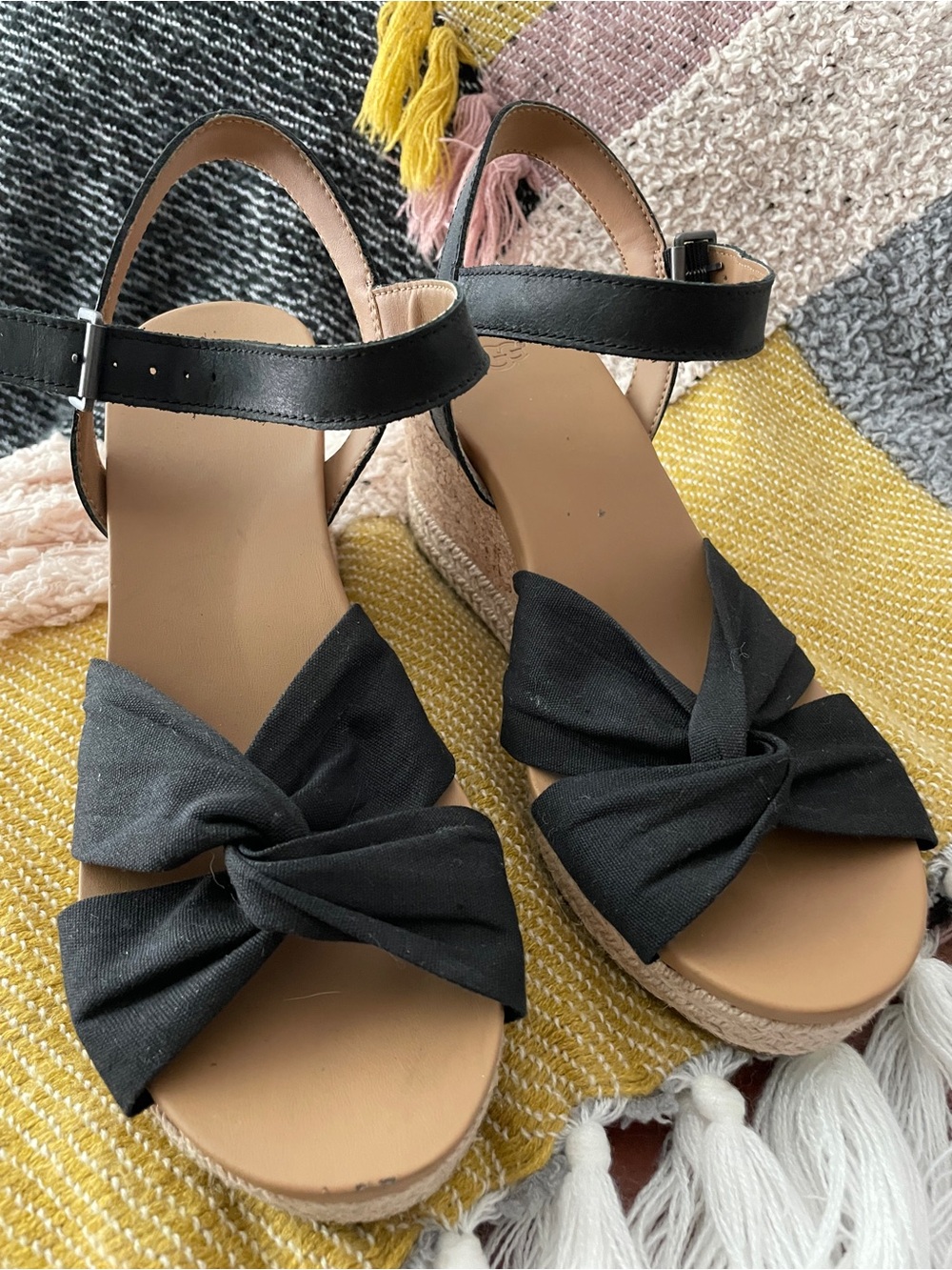 UGG Black Knotted Joslyn Espadrille Wedge Sandals